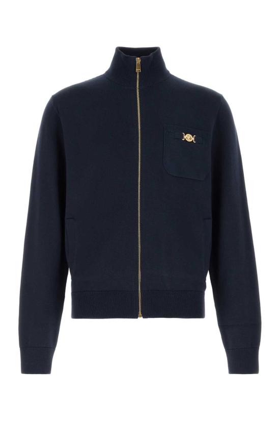  베르사체 집업 니트 다크 블루 코튼 블렌드  미드나잇 블루