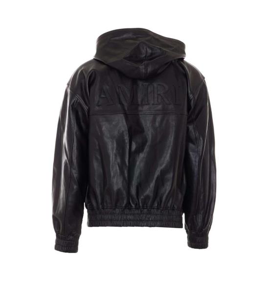  아미리 가죽 자켓 가죽 지퍼 후드티 블랙 - AMIRI