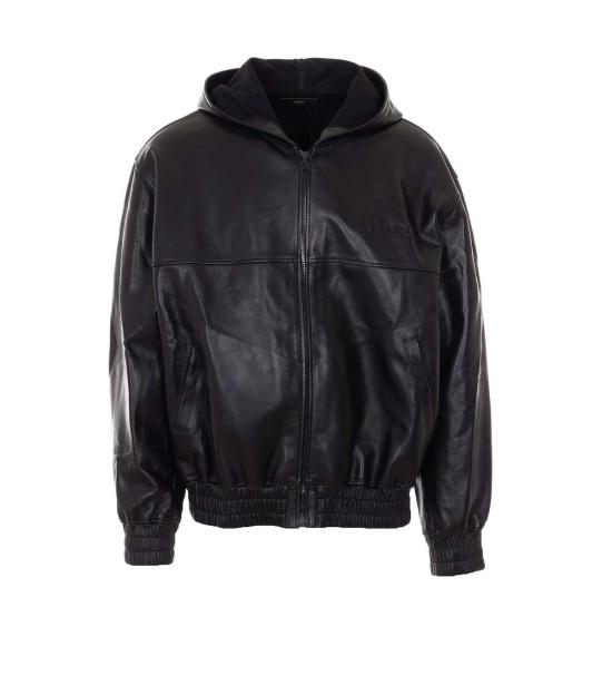  아미리 가죽 자켓 가죽 지퍼 후드티 블랙