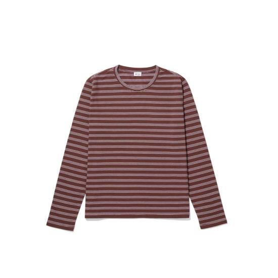 큘 반팔 티셔츠 쿨레 모던 롱 티 브라운/화이트 믹스 스트라이프