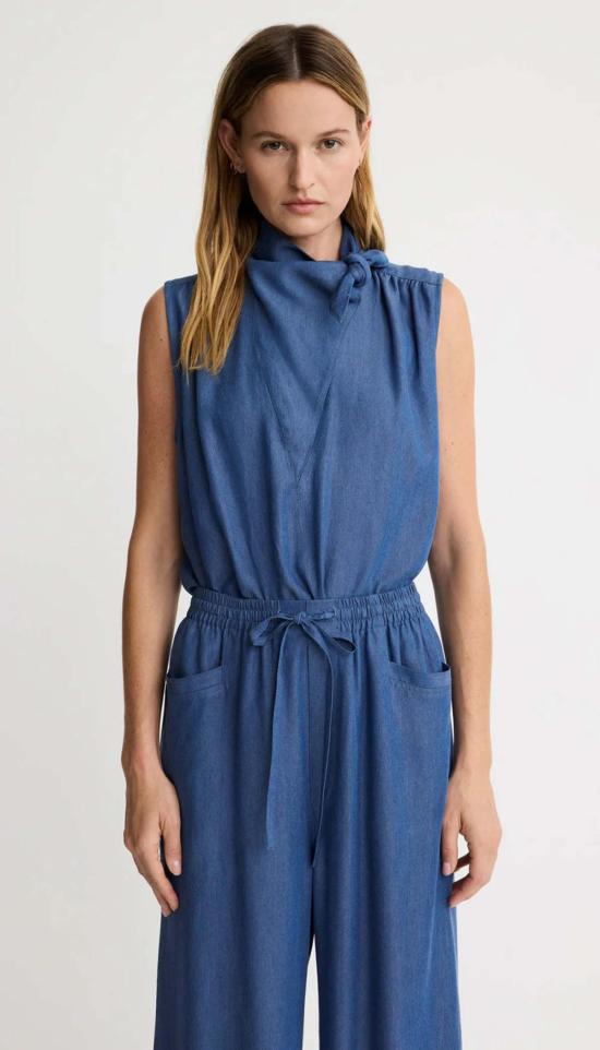  Smythe 블라우스 스미스 민소매 반다나넥 탑 샴브레이