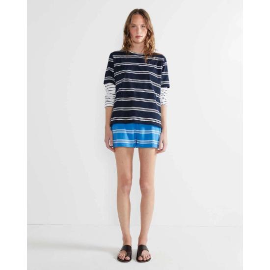  큘 반팔 티셔츠 쿨레 모던 티 브라운/화이트 믹스 스트라이프 - KULE