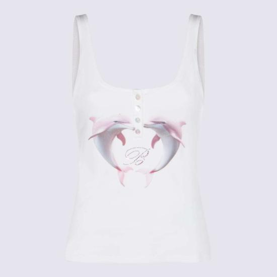  블루마린 민소매 티셔츠 화이트 코튼 탱크탑 내추럴 화이트