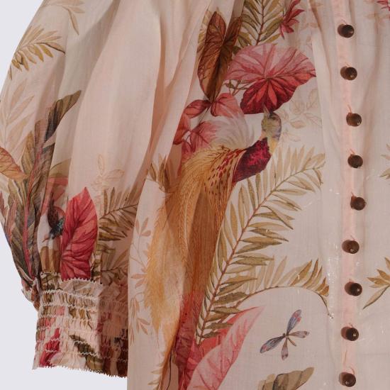  짐머만 블라우스 지머만 크림 앤 핑크 린넨 탑 (크림/핑크) - ZIMMERMANN