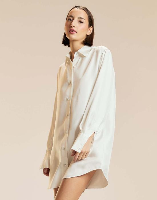  신시아 로리 숏 원피스 신시아 로울리 소장용 실크 셔츠 드레스 화이트 - CYNTHIA ROWLEY