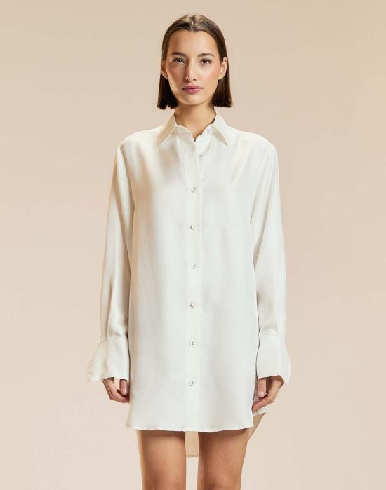  신시아 로리 숏 원피스 신시아 로울리 소장용 실크 셔츠 드레스 화이트 - CYNTHIA ROWLEY