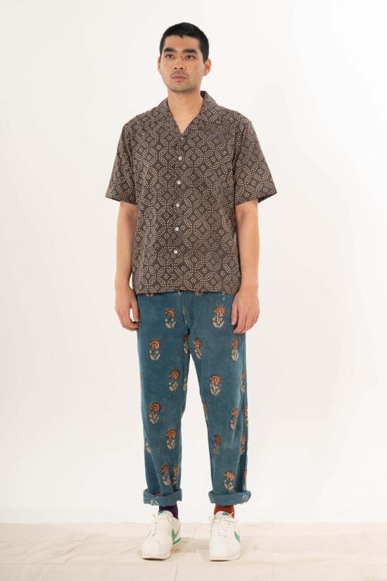  DUSHYANT. 반팔 셔츠 두샨트. 돈 캠프 칼라  브라운 기하학 프린트 - OTHER BRANDS