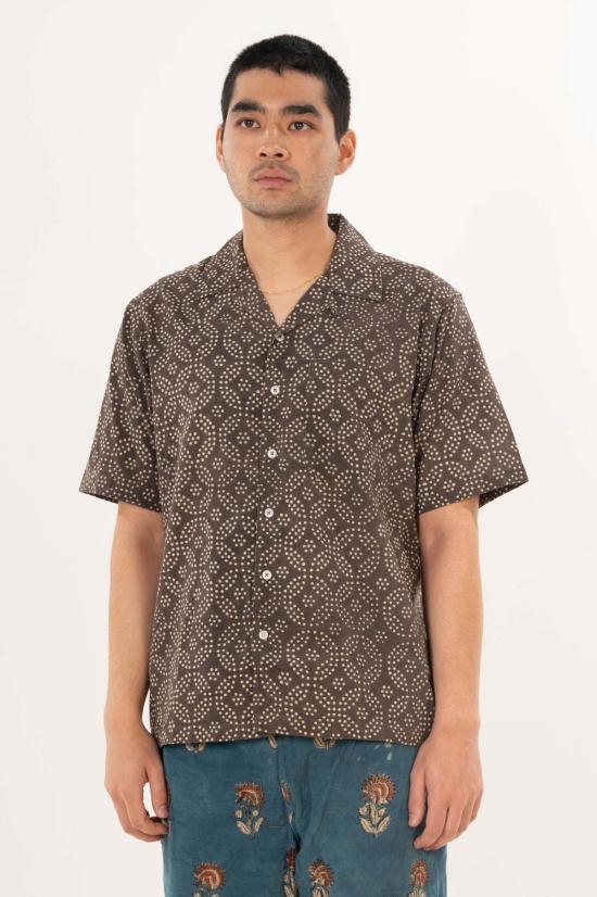  DUSHYANT. 반팔 셔츠 두샨트. 돈 캠프 칼라  브라운 기하학 프린트 - OTHER BRANDS