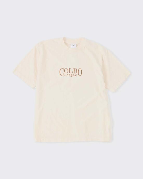  콜보 반팔 티셔츠 스티커 티셔츠 크림