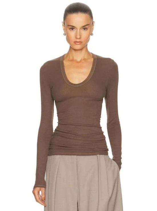  엔자 코스타 블라우스 립 볼드 L/S U 탑