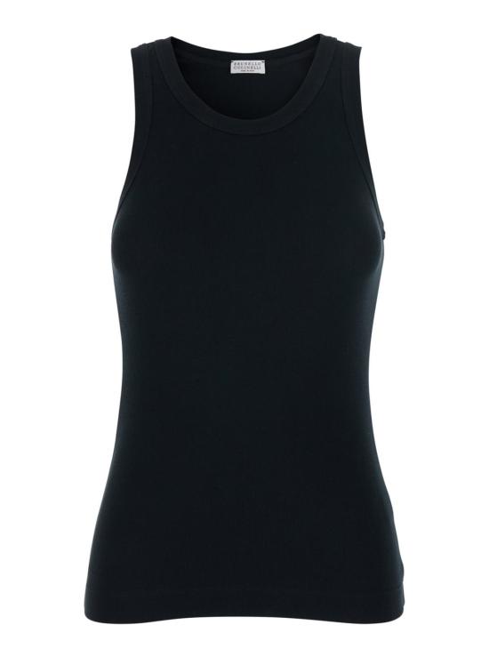  브루넬로 쿠치넬리 블라우스 골지 면 라운드넥 탑 블랙