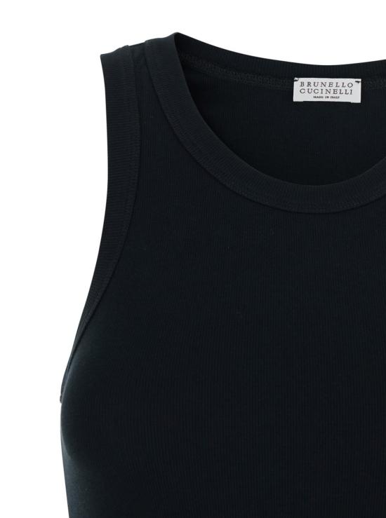  브루넬로 쿠치넬리 블라우스 골지 면 라운드넥 탑 블랙 - BRUNELLO CUCINELLI