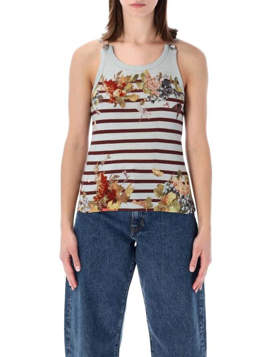  장 폴 고티에 민소매 티셔츠 Jean Paul Gaultier Marinière 포도 립 탱크탑 라이트 블루 멀티