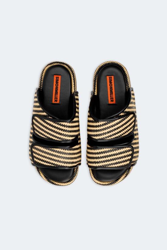  사이먼밀러 뮬/슬리퍼 사이먼 밀러 스트라이프 라피아 크로 샌들 블랙/화이트 마이크로 스트라이프 - SIMONMILLER