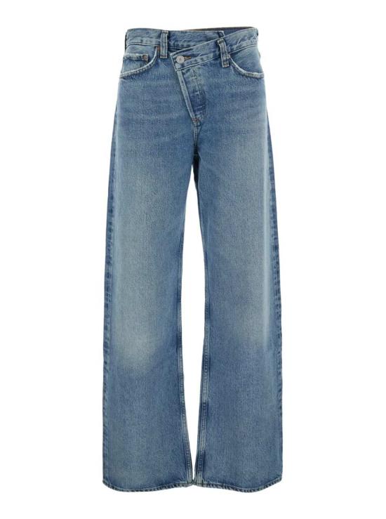  에이골디 데님 팬츠 아골드 비대칭 와이드 레그 진 블루