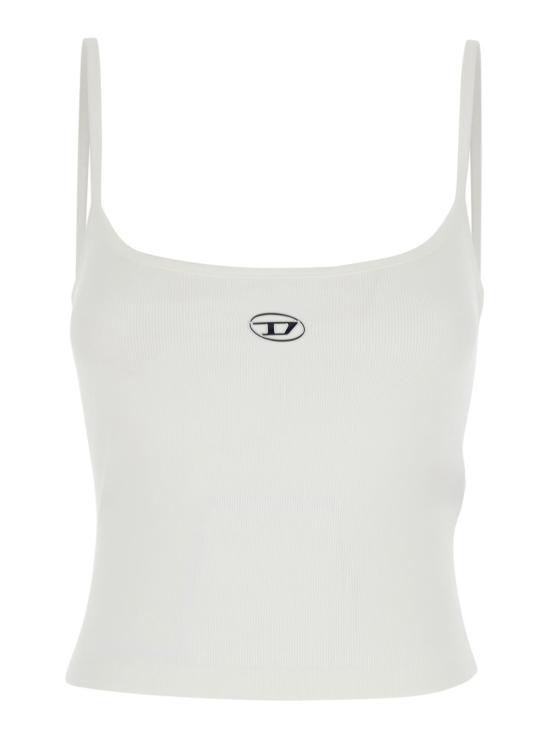  디젤 블라우스 얇은 스트랩 D 로고 골지 탑 화이트