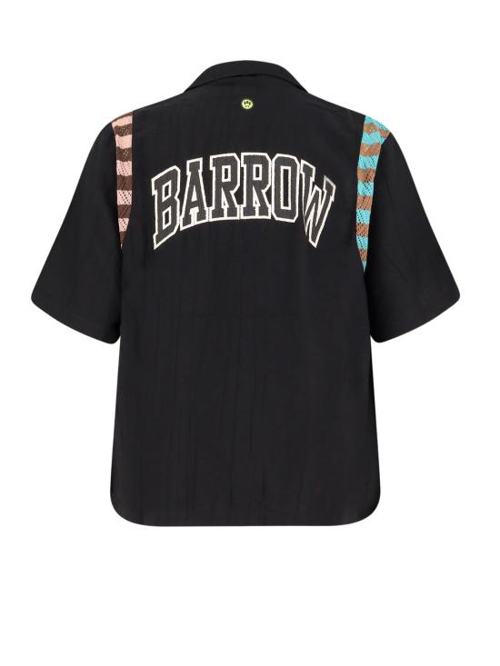  바로우 반팔 셔츠 앞면에 로고 프린트가 있는  비스코스 혼방 셔츠 (블랙) - BARROW