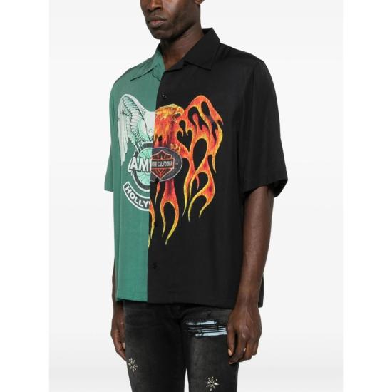  아미리 반팔 셔츠 그래픽 프린트 반팔 셔츠 (녹색/검정색) - AMIRI