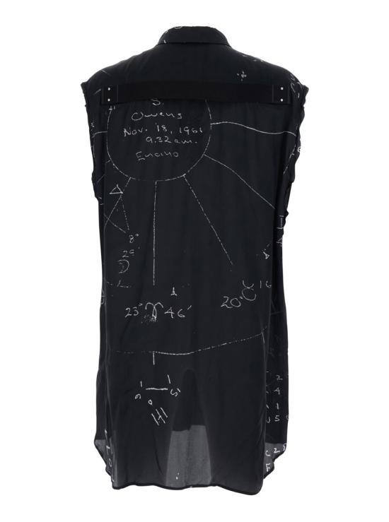  릭 오웬스 민소매 티셔츠 셔츠, 클래식 칼라 및 전체 프린트 블랙 - RICK OWENS