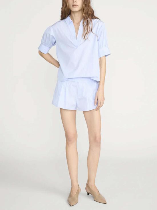  프레임 블라우스 브이넥 팝오버 탑 베니스 블루