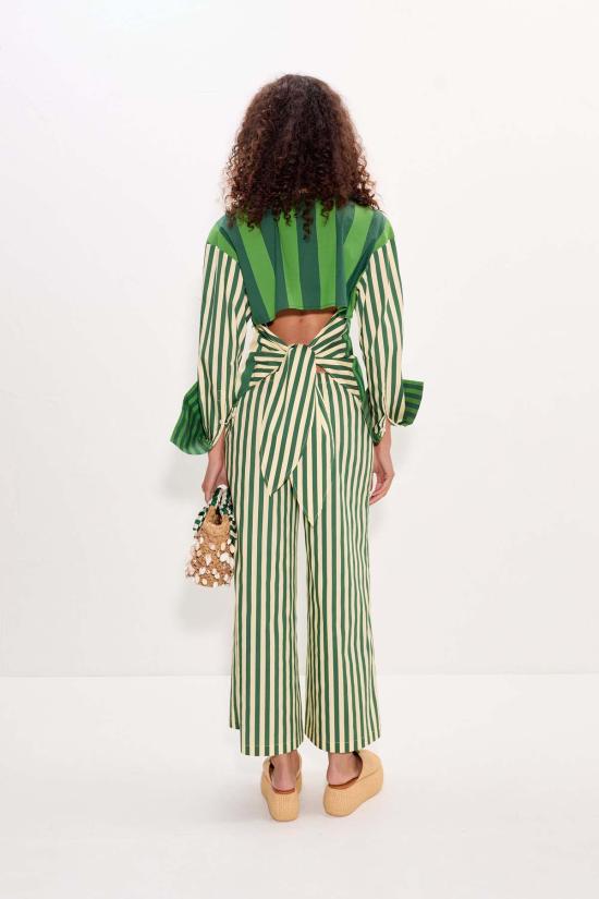  사이먼밀러 블라우스 사이먼 밀러 로크 포플린 버튼업 탑 그린 스트라이프 콤보 - SIMONMILLER