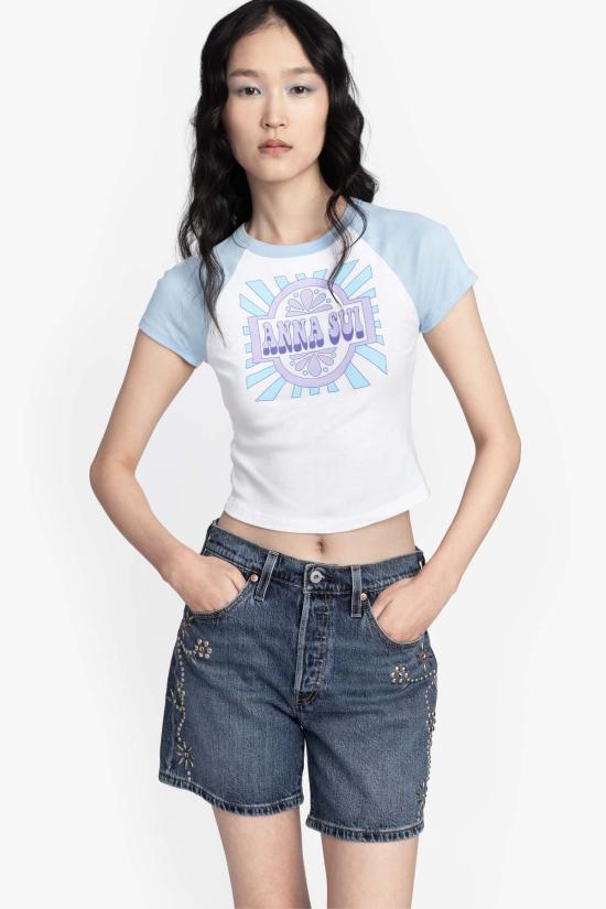  안나 수이 데님 숏팬츠 스터드 장식 데님 반바지 - ANNA SUI