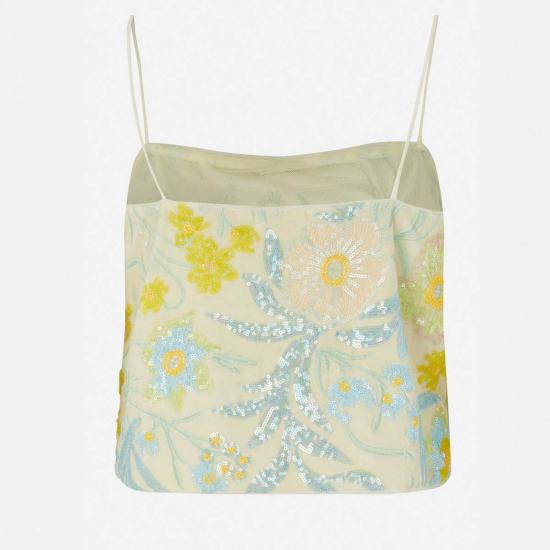  바움 운드 페르드가르텐 민소매 티셔츠 Baum und Pferdgarten Jovana 스팽글 탑 파스텔 스팽글 플라워 - BAUM UND PFERDGARTEN