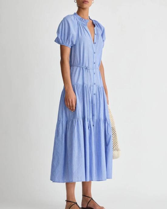 어피스 어파트 롱 원피스 Apiece Apart Mazza 맥시 드레스 마이크로스트라이프 블루/크림 - APIECE APART