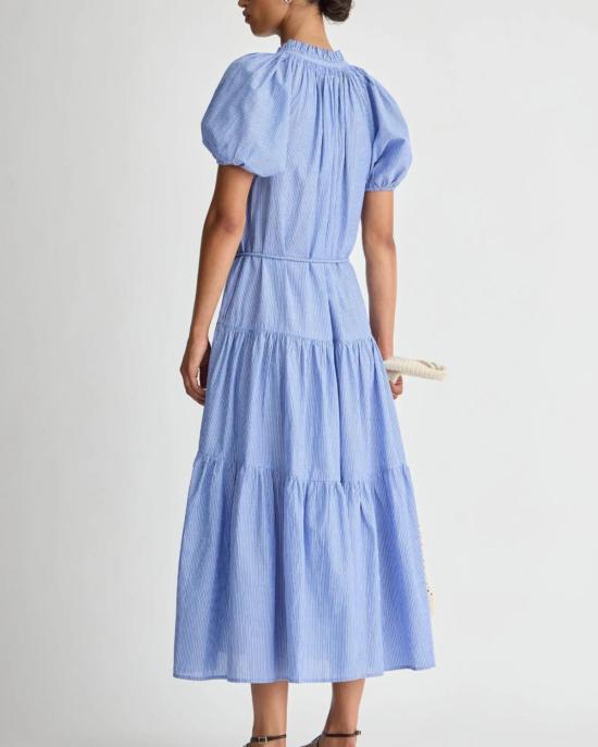  어피스 어파트 롱 원피스 Apiece Apart Mazza 맥시 드레스 마이크로스트라이프 블루/크림 - APIECE APART