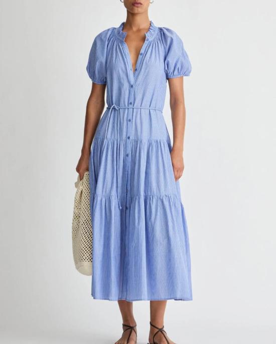  어피스 어파트 롱 원피스 Apiece Apart Mazza 맥시 드레스 마이크로스트라이프 블루/크림