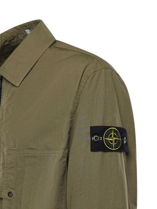  스톤 아일랜드 자켓 로고 코튼 오버셔츠 밀리터리 그린 - STONE ISLAND
