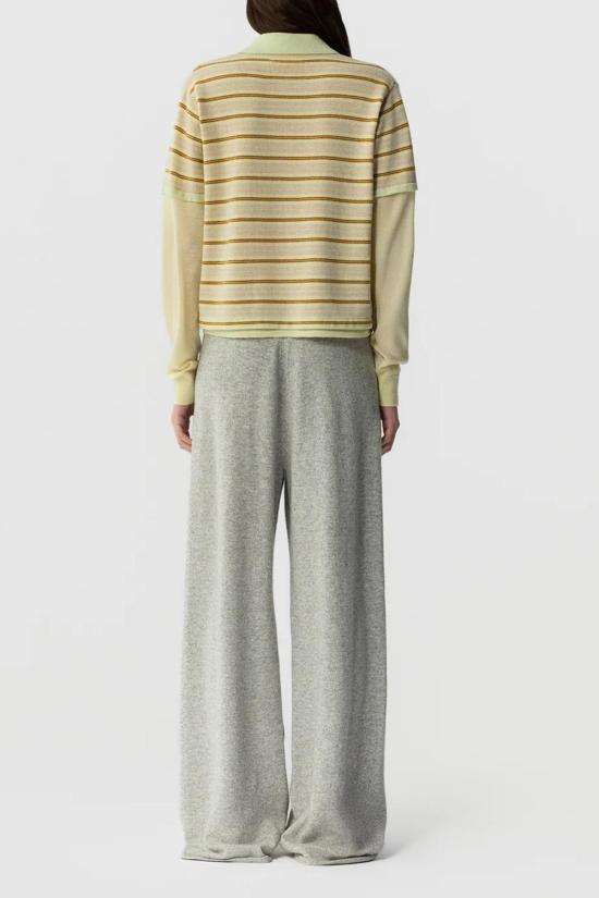  게스트 인 레지던스 긴팔 티셔츠 레이어드 스트라이프 럭비 캐시미어 폴로 라임 콤보 - GUEST IN RESIDENCE