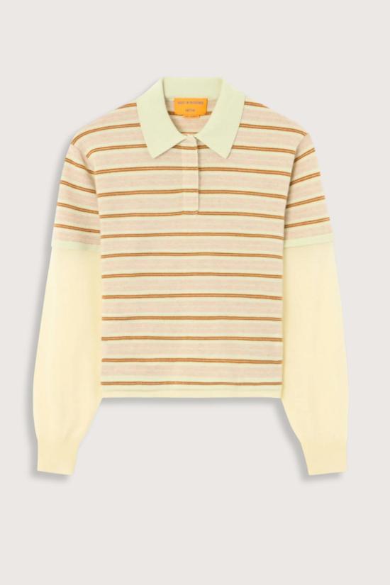  게스트 인 레지던스 긴팔 티셔츠 레이어드 스트라이프 럭비 캐시미어 폴로 라임 콤보