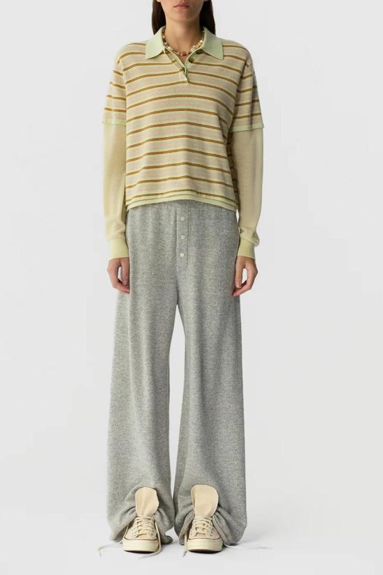  게스트 인 레지던스 긴팔 티셔츠 레이어드 스트라이프 럭비 캐시미어 폴로 라임 콤보 - GUEST IN RESIDENCE