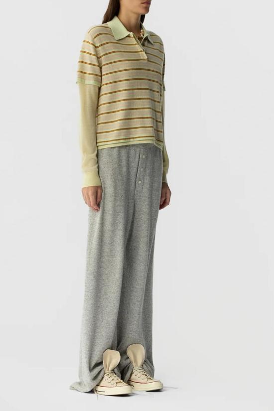  게스트 인 레지던스 긴팔 티셔츠 레이어드 스트라이프 럭비 캐시미어 폴로 라임 콤보 - GUEST IN RESIDENCE