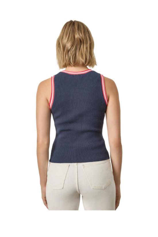  릴라 피 민소매 티셔츠 릴라 P. 콘트라스트 트림 니트 탱크탑 - LILLA P