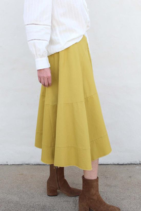 텔라 미디 스커트 라임 스커트 머스타드 - TELA