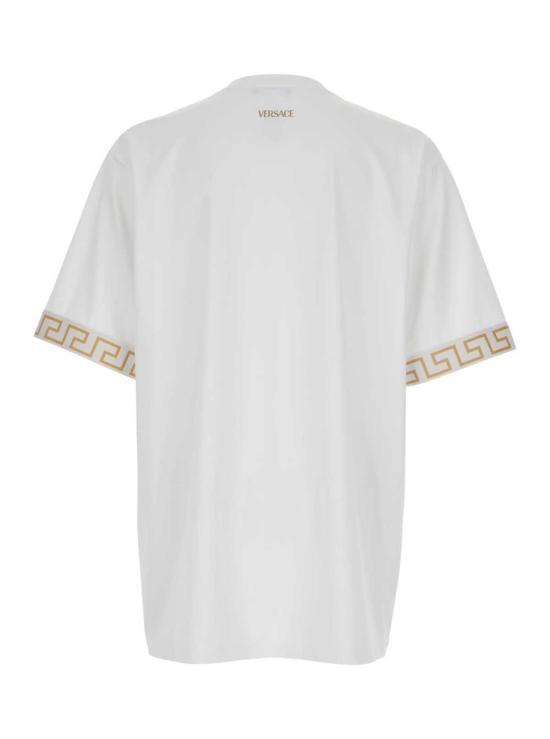  베르사체 반팔 티셔츠 크루넥 티셔츠 (그레카 패턴 소매, 화이트) - VERSACE