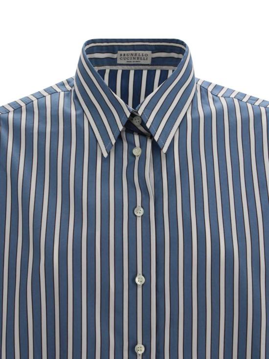  브루넬로 쿠치넬리 블라우스 스트라이프  셔츠 라이트 블루 - BRUNELLO CUCINELLI