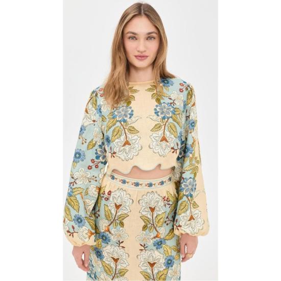  팜 리오 블라우스 가든 스카프 블루 긴팔  가든 스카프 블루 - FARM RIO