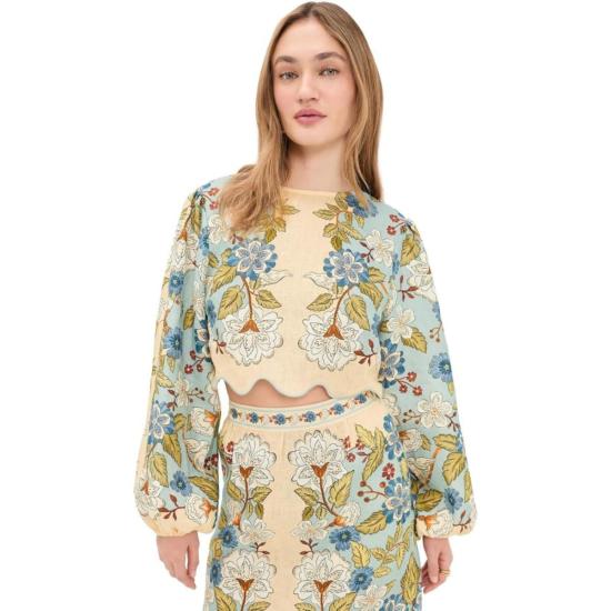  팜 리오 블라우스 가든 스카프 블루 긴팔  가든 스카프 블루