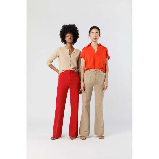  매쉬번 스트레이트 팬츠 카밀 패치 포켓 진 카키 스트레치 캔버스 - MASHBURN