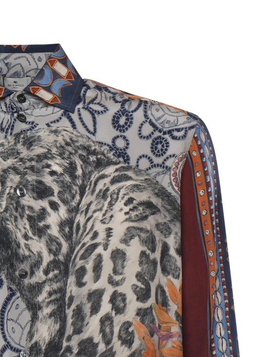  에트로 긴팔 셔츠 레오파드 프린트 실크 셔츠 블루 - ETRO