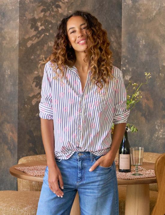  프랭크 앤 에일린 셔츠 프랭크 & 아일린 아일린 릴렉스 버튼업 셔츠 핑크 플라워 블루 스트라이프 - FRANK & EILEEN