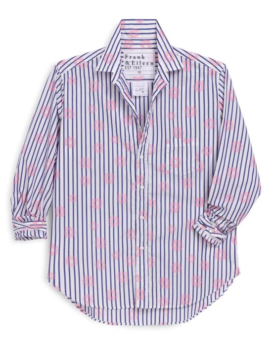  프랭크 앤 에일린 셔츠 프랭크 & 아일린 아일린 릴렉스 버튼업 셔츠 핑크 플라워 블루 스트라이프
