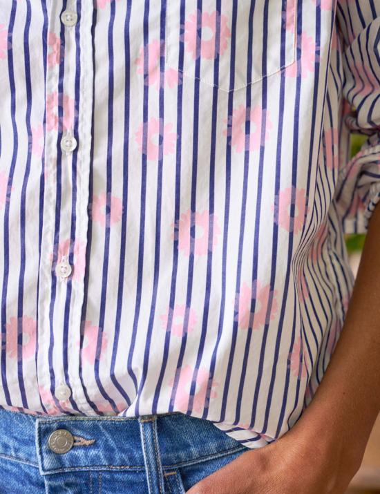  프랭크 앤 에일린 셔츠 프랭크 & 아일린 아일린 릴렉스 버튼업 셔츠 핑크 플라워 블루 스트라이프 - FRANK & EILEEN