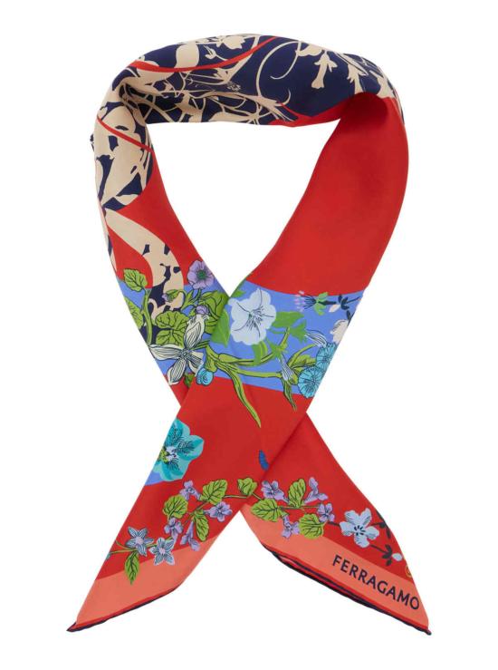  살바토레 페라가모 머플러/스카프 페라가모 플로럴 로고 실크 스카프 레드 - SALVATORE FERRAGAMO