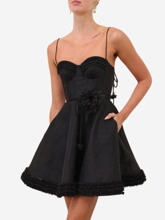  짐머만 숏 원피스 루나 러플 미니 드레스 블랙 - ZIMMERMANN