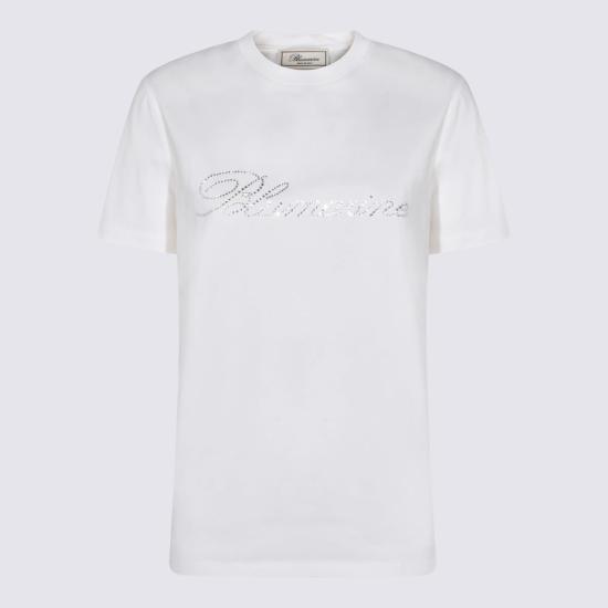  블루마린 반팔 티셔츠 코튼 로고 티셔츠 내추럴 화이트/크리스탈