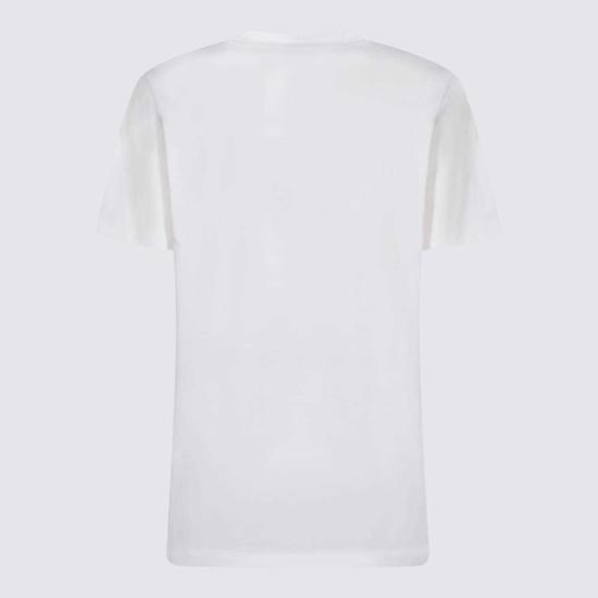  블루마린 반팔 티셔츠 코튼 로고 티셔츠 내추럴 화이트/크리스탈 - BLUMARINE